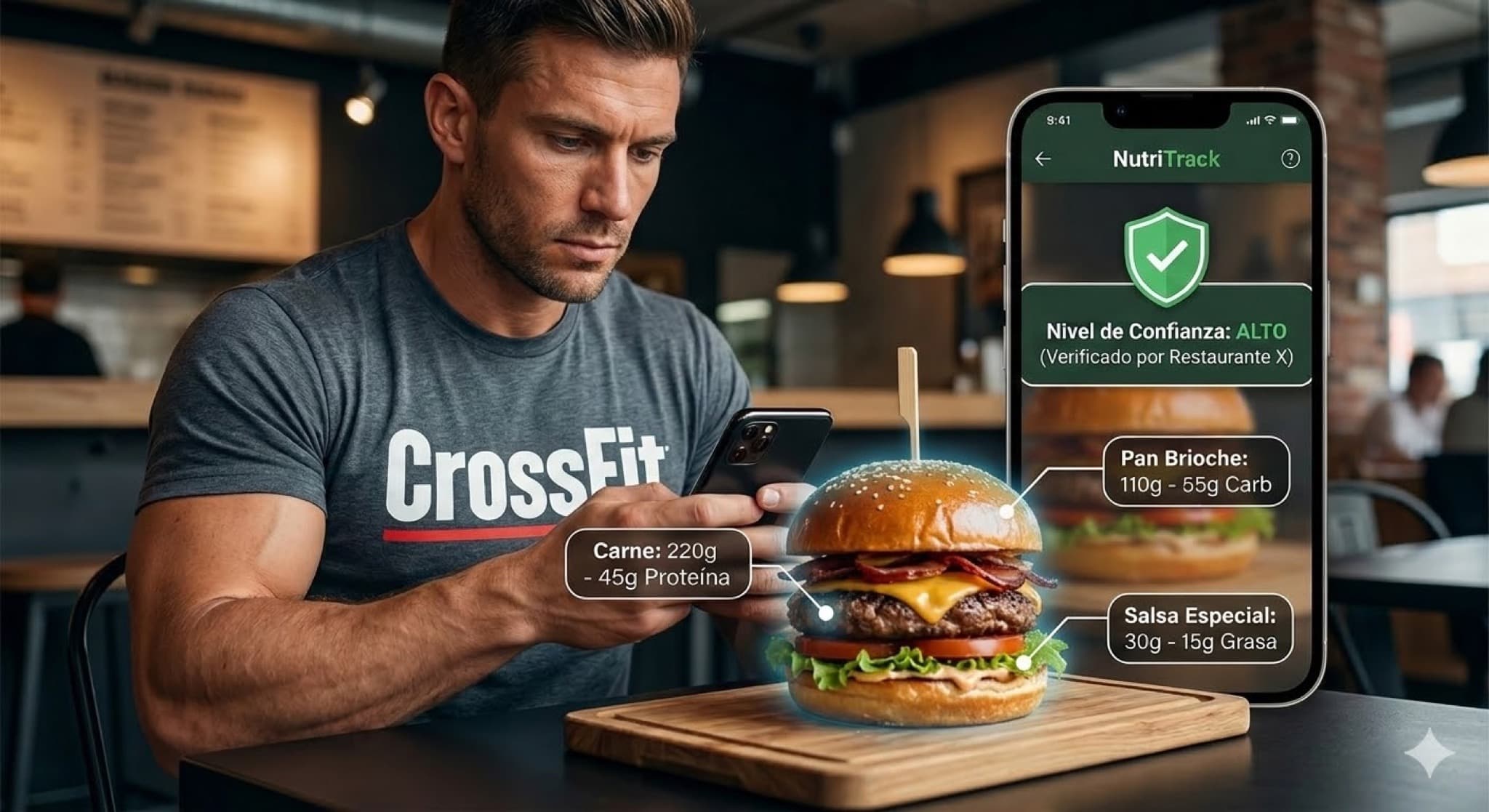 Persona deportista consultando información nutricional en su móvil